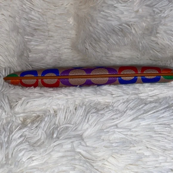 NWOT Coach Wristlet Brass/Tan Natural Multi Rainbow Signature Canvas/leather - Picture 7 of 13